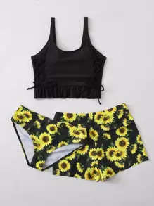 3 paquetes Conjunto de bikini con volantes en el bajo, estilo verano playa - Multicolor - Ver 4