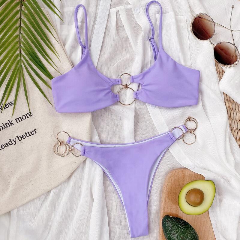 

Ring Chain Linked Bikini Swimsuit, Pastel lilac purple