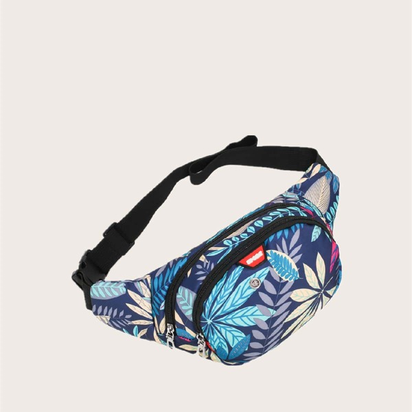 

Men Tropical Leaf Print Fanny Pack, Blue