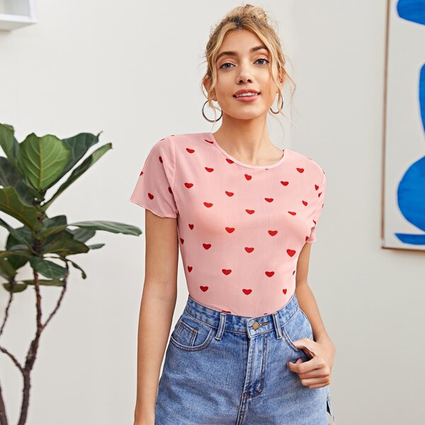 

Heart Print Top, Baby pink