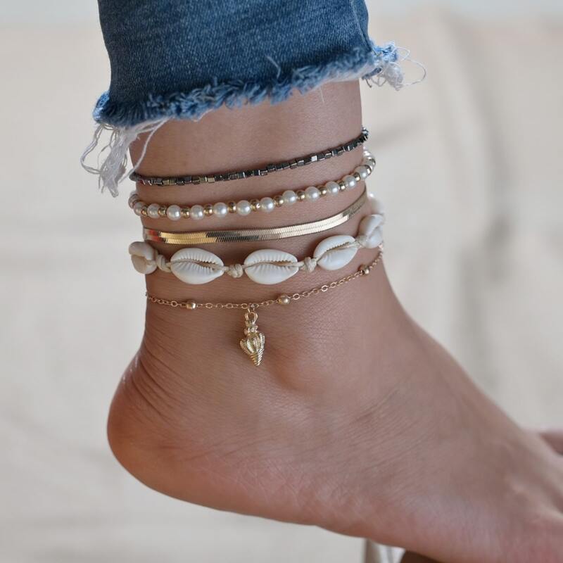 

5pcs Shell Decor Anklet, Multicolor