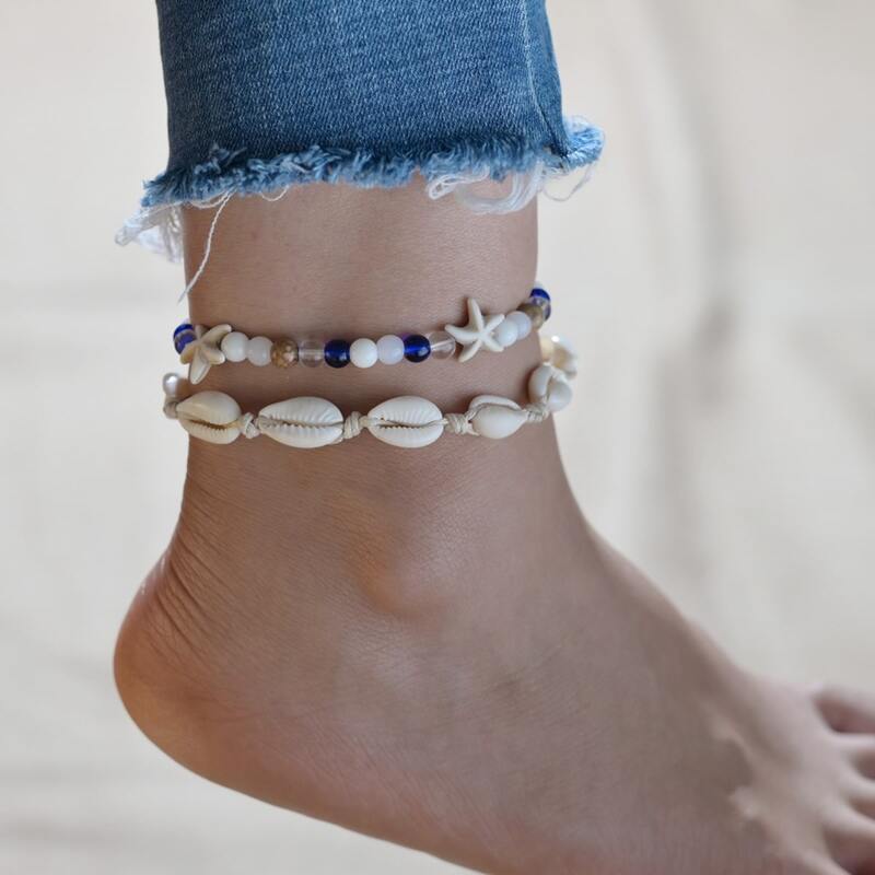 

2pcs Shell Decor Anklet, Multicolor