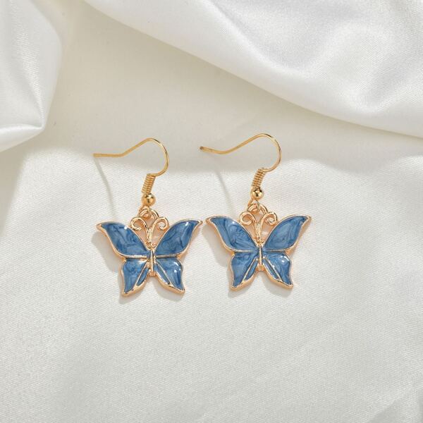 

Серьги-подвески с бабочкой, Синий