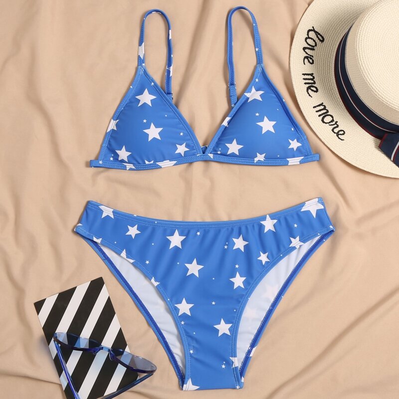 

Star Print Bikini Swimsuit, Blue