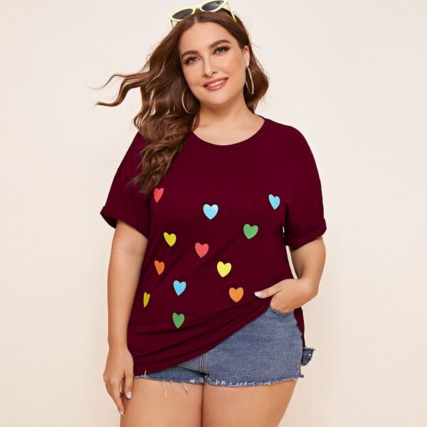

Plus Heart Graphic Drop Shoulder Tee, Maroon