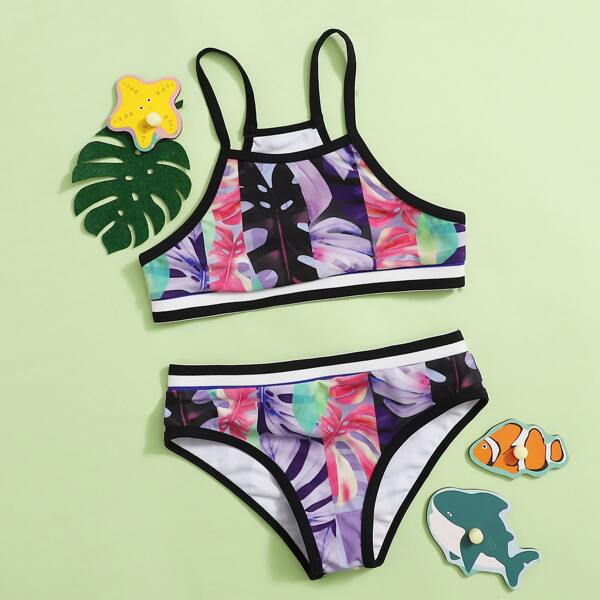 

Girls Tropical Bikini Swimsuit, Multicolor