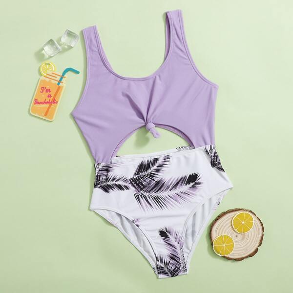 

Girls Tropical Cut-out One Piece Swimsuit, Multicolor