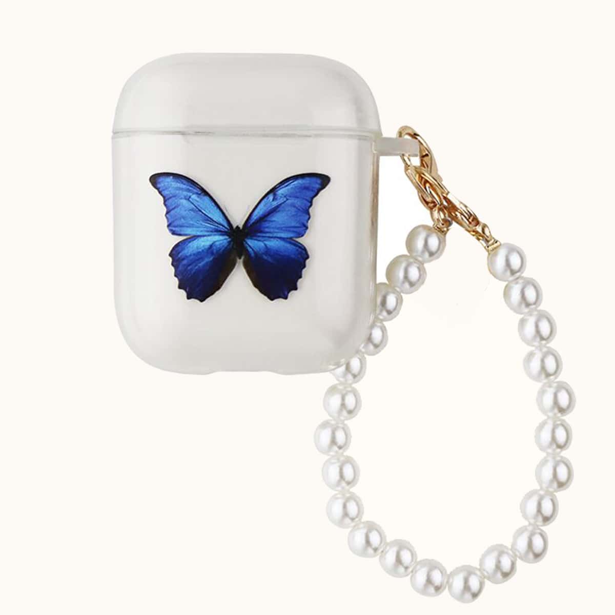 

Clear Butterfly Graphic Faux Pearl AirPods Case