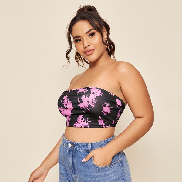 

Plus Tie Dye Lace Up Back Tube Top, Multicolor