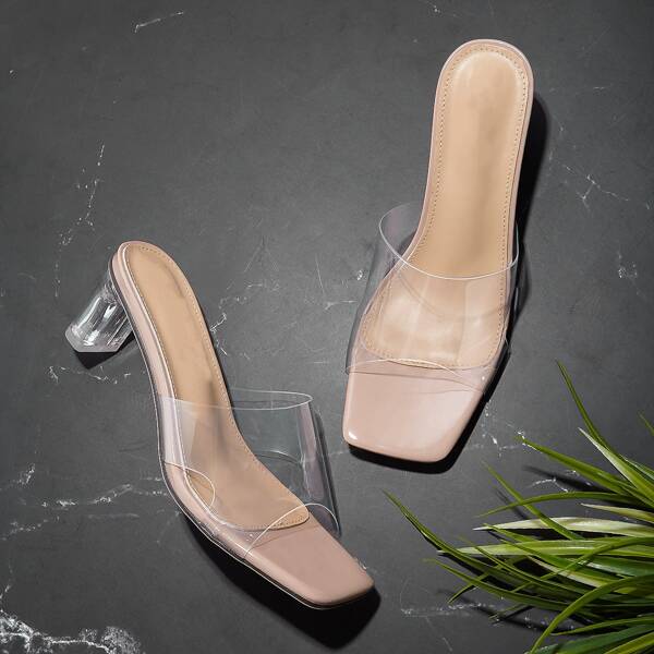 

Clear Chunky Heeled Sandal Mules