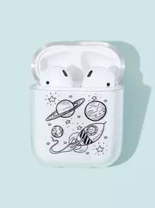 1pc Planet & Spaceship Pattern AirPods Case - Clear - View 1
