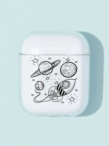 1pc Planet & Spaceship Pattern AirPods Case - Clear - View 2