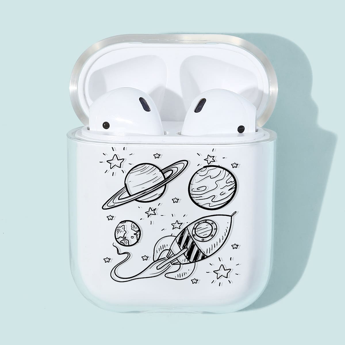 

1pc Planet & Spaceship Pattern AirPods Case, Clear
