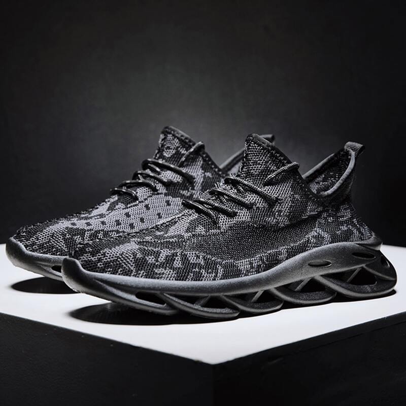 

Guys Lace-up Front Wide Fit Knit Sneakers, Black