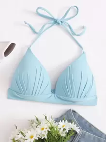 Halter Triangle Bikini Top, For Summer Beach Vacation - Baby Blue - View 1