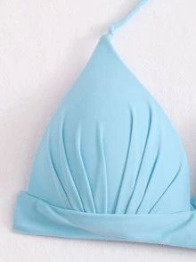 Halter Triangle Bikini Top, For Summer Beach Vacation - Baby Blue - View 3