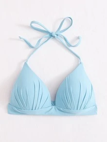 Halter Triangle Bikini Top, For Summer Beach Vacation - Baby Blue - View 5