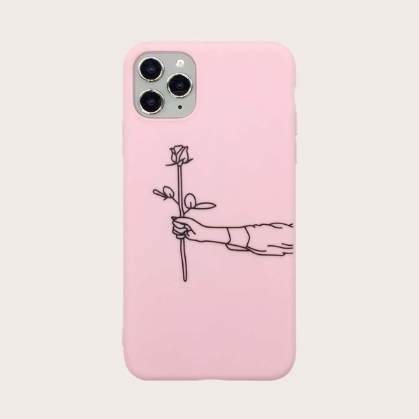 

1pc Flower Print iPhone Case, Pink