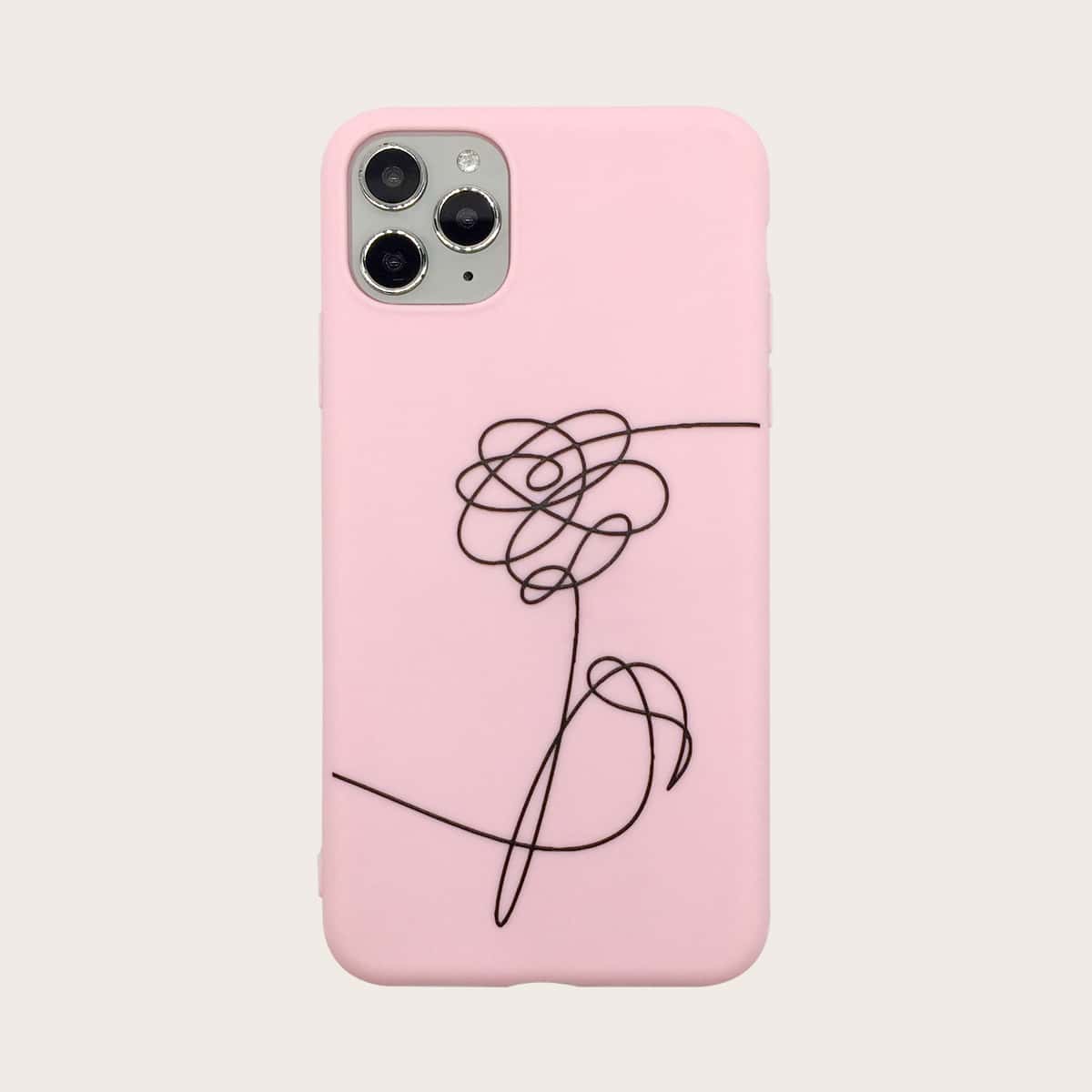 

1pc Flower Print iPhone Case, Pink