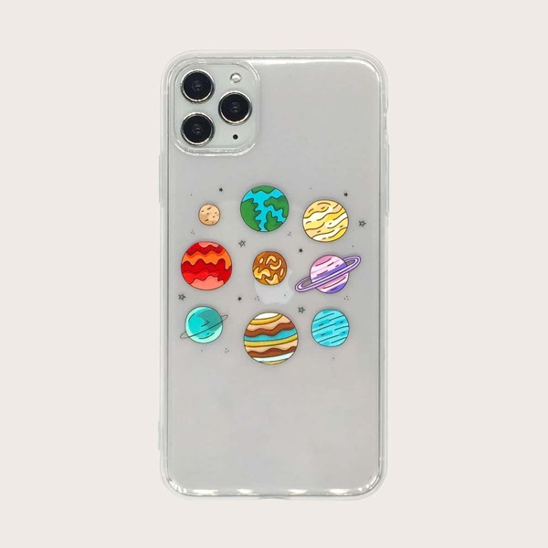 

1pc Cartoon Planet Print iPhone Case, Clear
