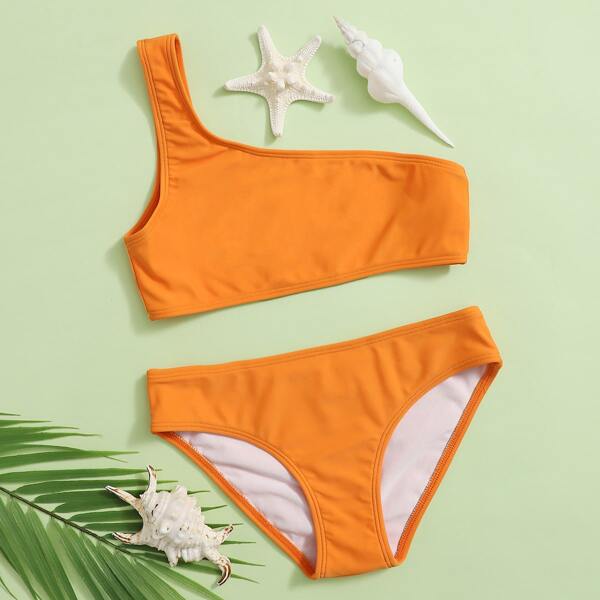 

Girls One Shoulder Bikini Swimsuit, Orange