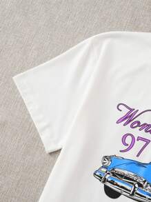 SHEIN 汽車和標語圖案t恤 - 白色 - 查看 4