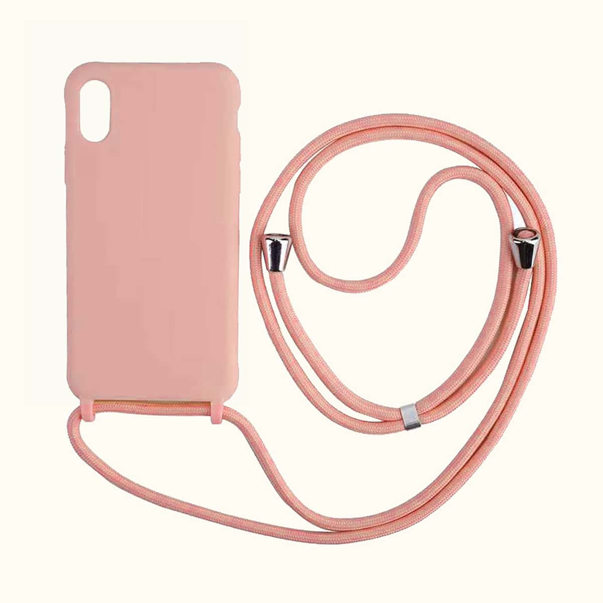 

1pc Solid iPhone Case With 1pc Lanyard, Pink
