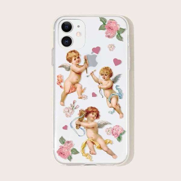 

1pc Angel Print iPhone Case, Multicolor