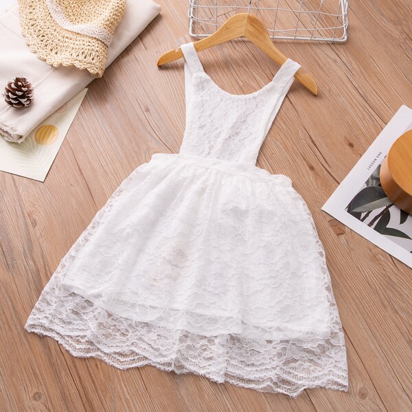 

Toddler Girls Solid Lace Overall Dress, White