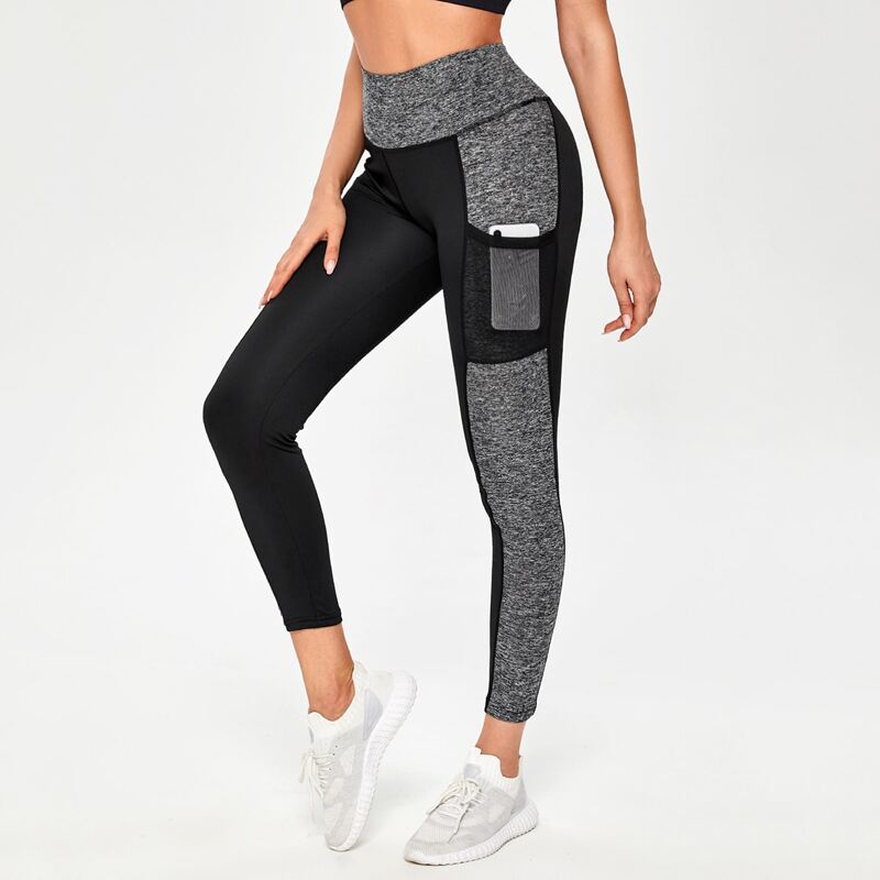 

High Waisted Contrast Panel Leggings, Multicolor