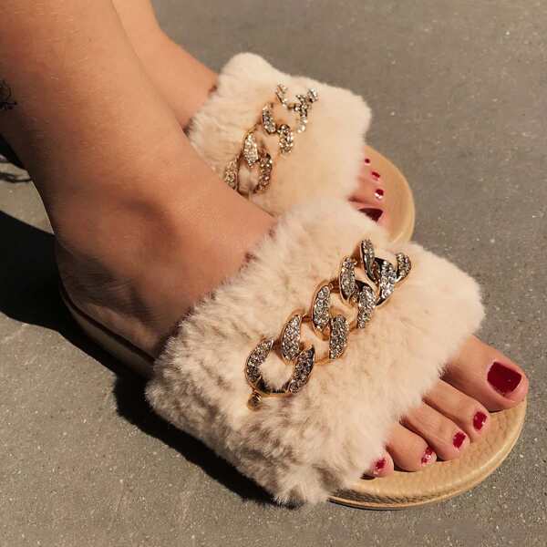 

Плюшевые тапочки с декором цепи, Aбрикосовый