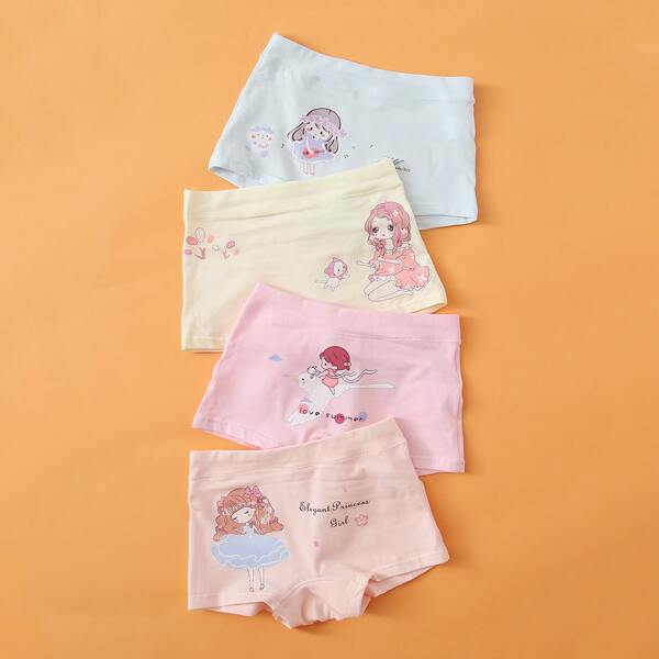 

Toddler Girls 4pcs Letter & Cartoon Graphic Underwear, Multicolor