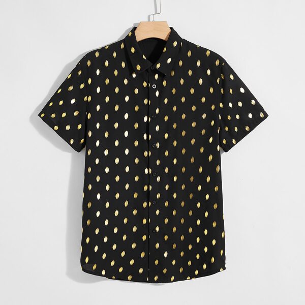 

Men Gold Dot Print Shirt, Black