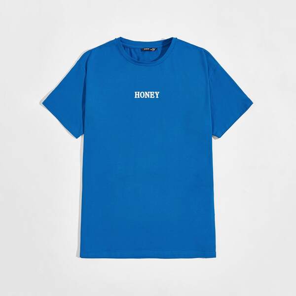 

Men Drop Shoulder Letter Graphic Tee, Blue