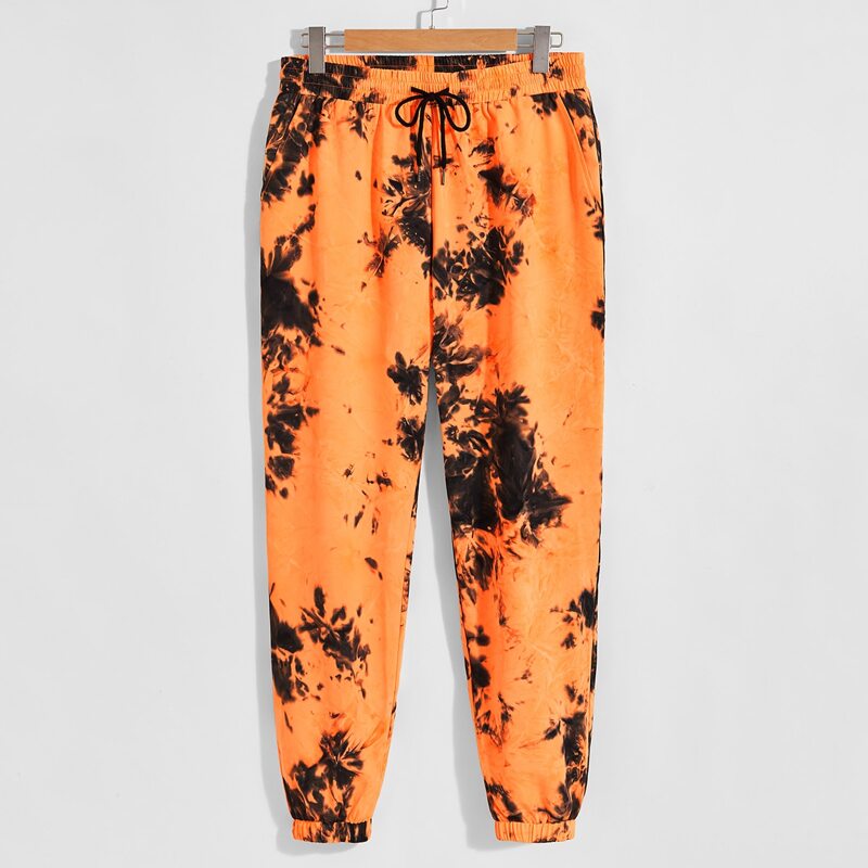 

Guys Drawstring Waist Tie Dye Pants, Orange neon