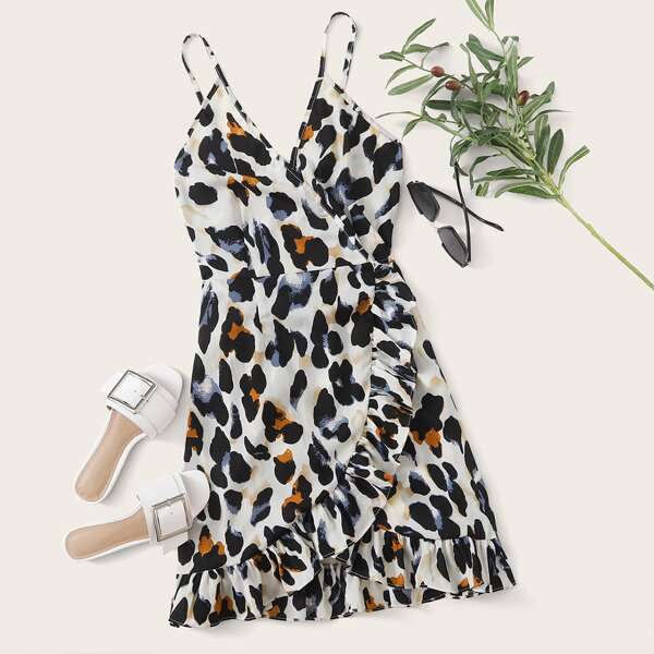 

Plus All Over Print Knot Wrap Cami Dress, Multicolor