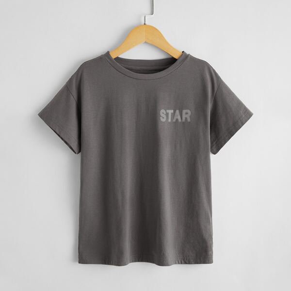 

Boys Star And Letter Graphic Tee, Dark grey