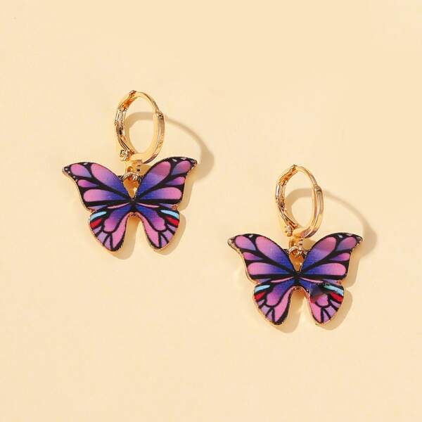 

Butterfly Round Drop Earrings, Multicolor