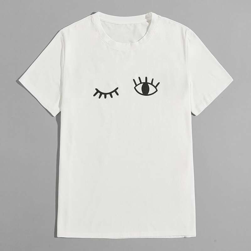 

Men Eyelash Print Short Sleeve Tee, White