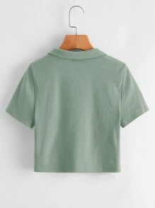Muchica Collared V-neck Rib-knit Tee - Mint Green - View 2
