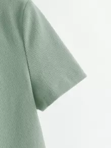 Muchica Collared V-neck Rib-knit Tee - Mint Green - View 3
