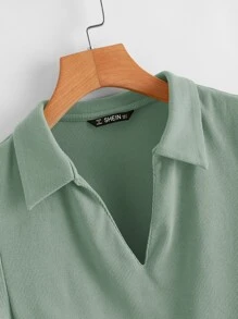 Muchica Collared V-neck Rib-knit Tee - Mint Green - View 4