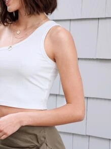 SHEIN Privé One Shoulder Rib-knit Crop Top - White - View 4