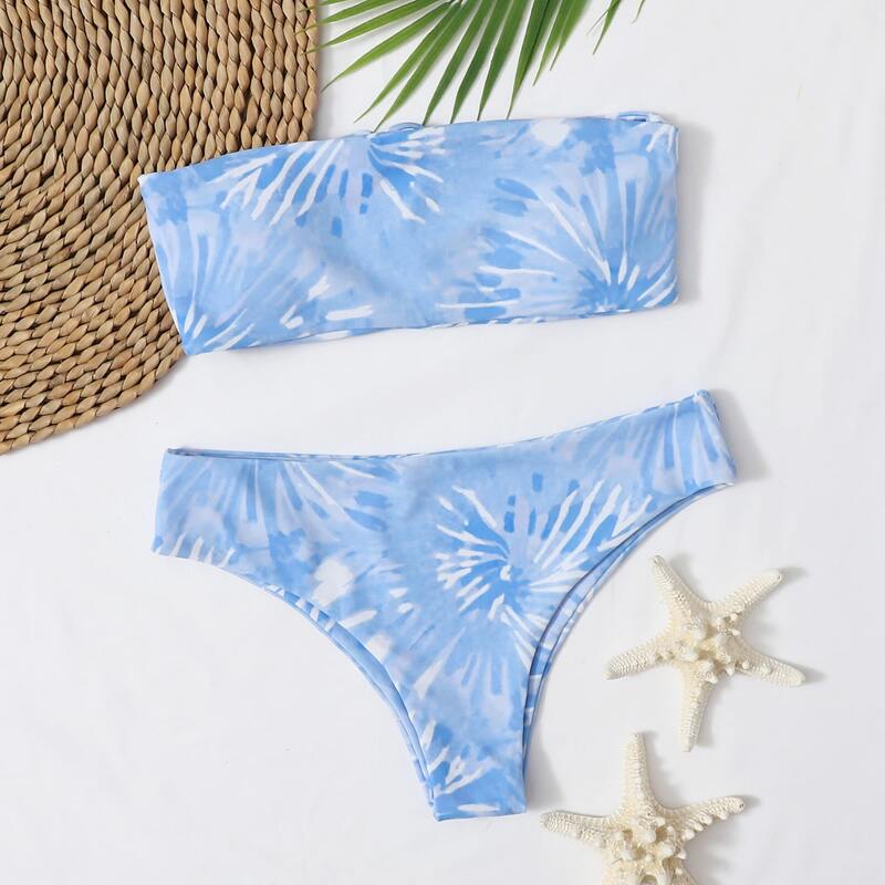 

Tie Dye Bandeau Bikini Swimsuit, Pastel baby blue