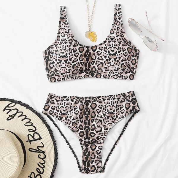

Leopard Print Bikini Swimsuit, Multicolor