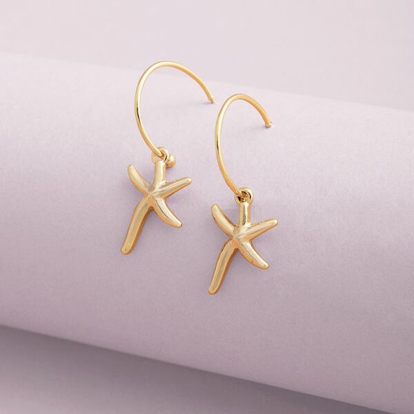 

1pair Starfish Charm Hoop Earrings, Gold