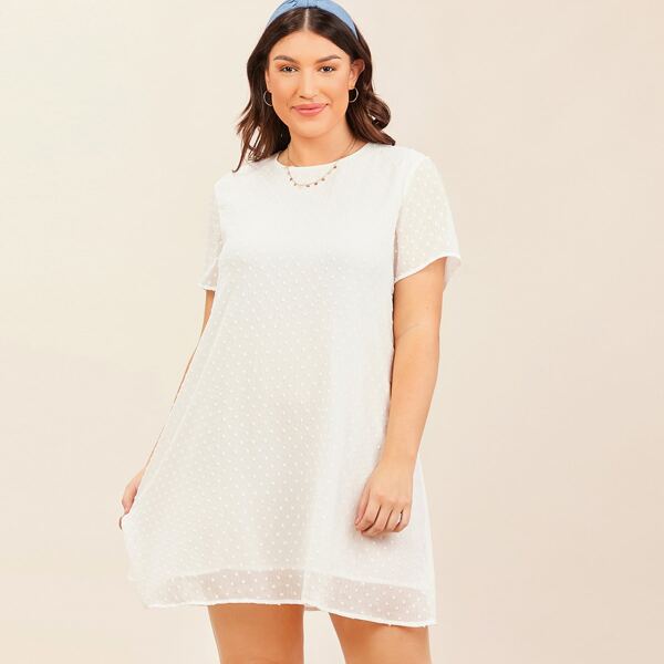 

Plus Swiss Dot Tunic Dress, White