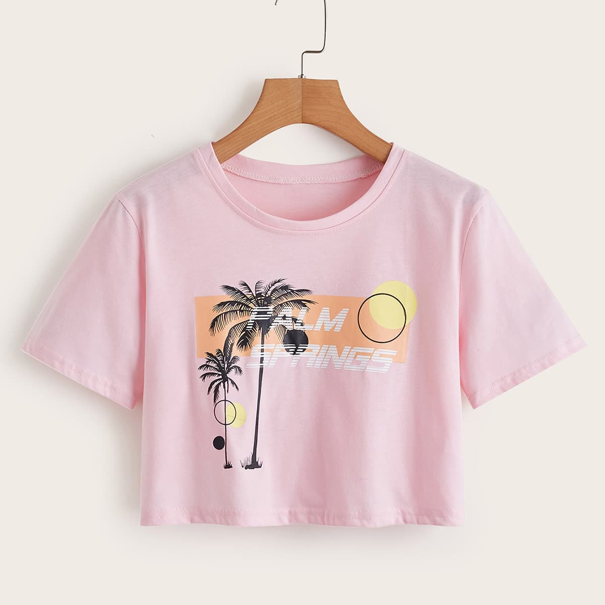 

Tropical Print Crop Tee, Baby pink