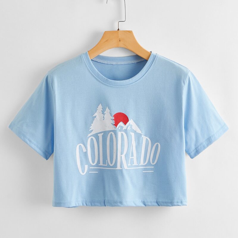 

Letter Graphic Crop Tee, Baby blue