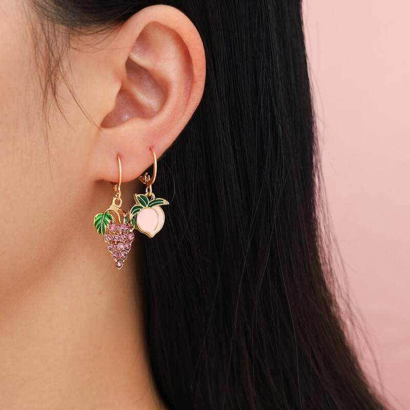

2pairs Fruit Hoop Earrings, Multicolor